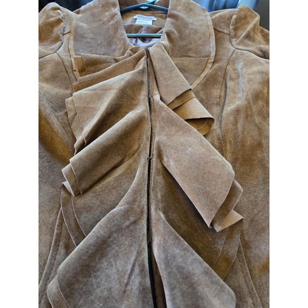 Boston Proper Brown Leather Ruffle Button Jacket Lined Size 8 MPN 83952 - Picture 8 of 8